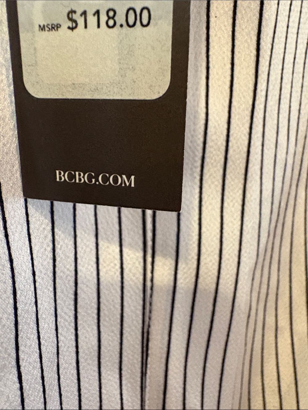 BCBG New York White with Black Pinstripes, Long Sleeve Shirt Dress Size XL NWT - Picture 4 of 9
